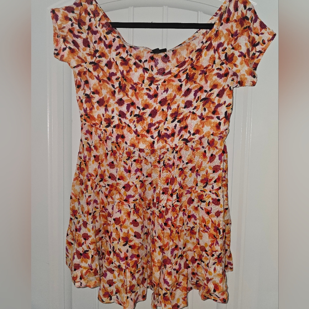 Floral Print Dress in Orange and Purple